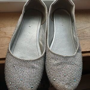 Girl’s Glitter Embellished Silver Flats